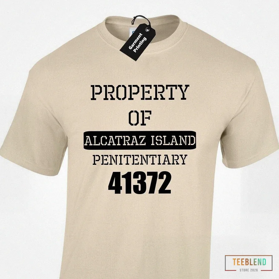 Teeblend - Printed T - Shirt - Property Of Alcatraz Mens T Shirt Unisex Prison Jail Fancy Dress Funny Criminal Design San Francisco Penitentiary The Rock Escape