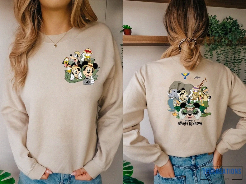 Teecreations - Fleece Sweatshirt - Mickey And Friends Safari Shirt - Two - Sided Disney Animal Kingdom Sweatshirt - Disney Family Safari Trip T - Shirt - Animal Kingdom Shirt