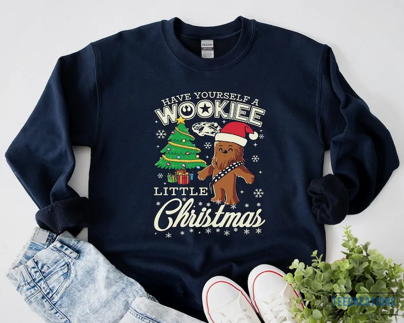 Teecreations - Graphic Tee - Wookiee Little Christmas Shirt - Star Wars Chewbacca Little Christmas Shirt - Galaxy'S Edge Xmas Shirt - Disney Christmas - Star Wars Xmas Tee