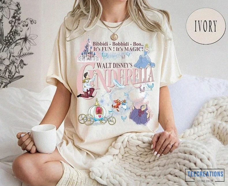 Teecreations - Printed T - Shirt - Vintage Walt Disney Cinderella Shirt - Disney Princess Cinderella Shirt - Bibbidi Bobbidi Boo