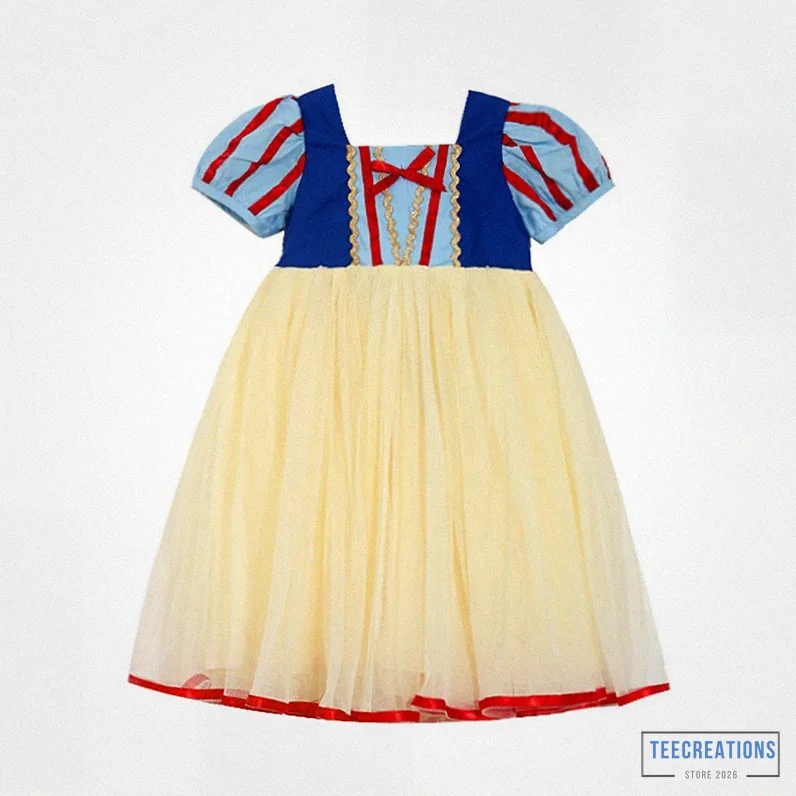 Teecreations - Featured Product - Disney Snow White Princess Dress For Kid Girl Cospaly Outfits Short Puff Sleeve Mesh Patchwork Party Dress Bow