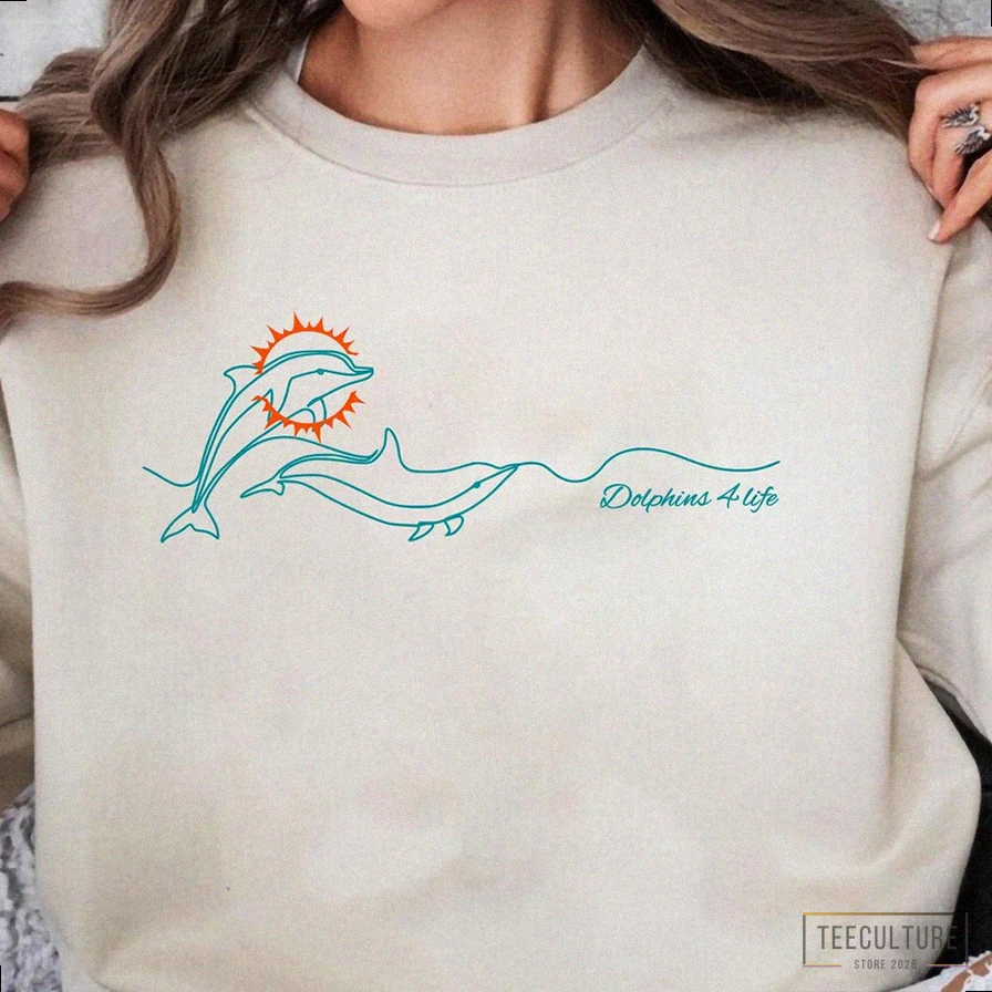 Teeculture - Fleece Sweatshirt - Miami Dolphins Women'S Minimalist Sweatshirt: Show Your Love For The Miami Dolphins With This Line Art Design - Dolphins 4 Life