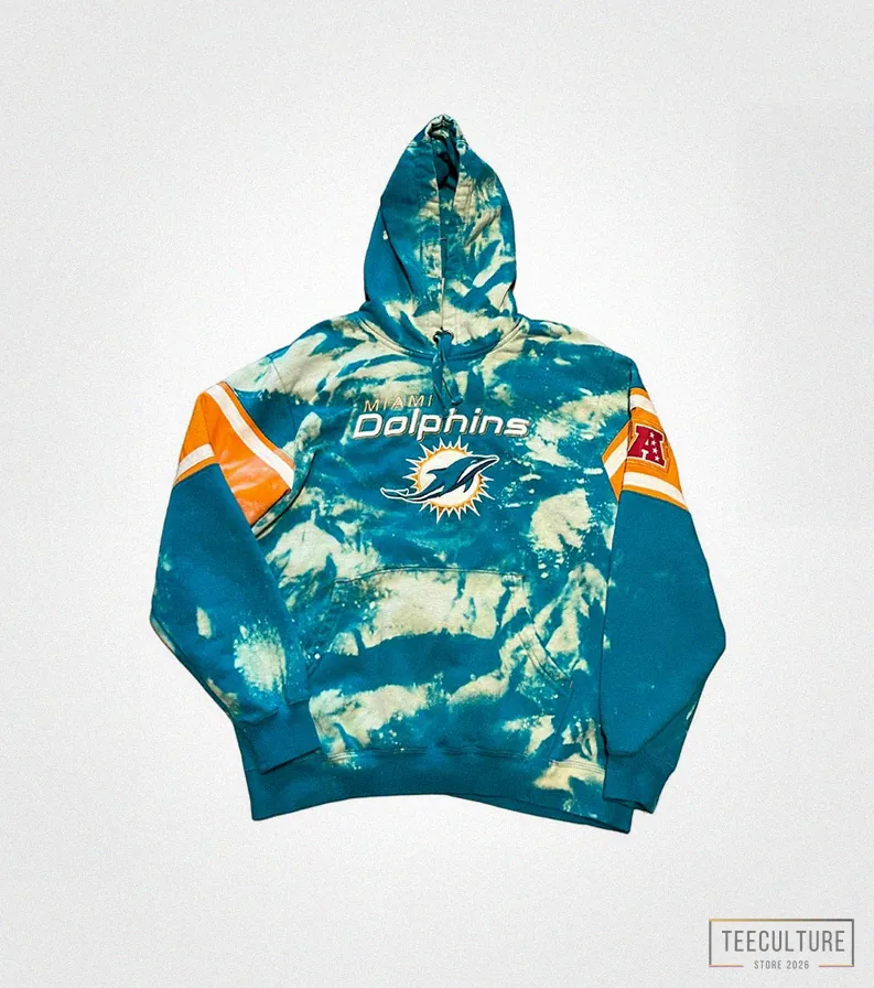 Teeculture - Fleece Sweatshirt - Reworked Miami Dolphins Hoodie - Miami Dolphins Sweatshirt - Dolphins Bleach Tye Dye Hoodie - Size Adult Medium
