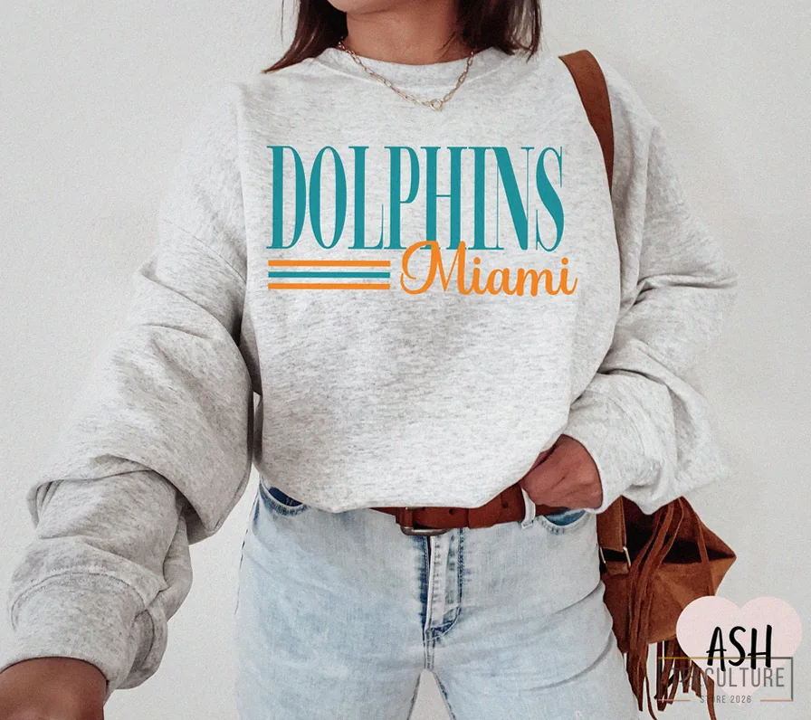 Teeculture - Printed Crewneck - Miami Football Sweatshirt Dolphins Football Crewneck Retro Style Dolphins Shirt Gift For Dolphins Football Fan Miami Dolphins Gift Vintage