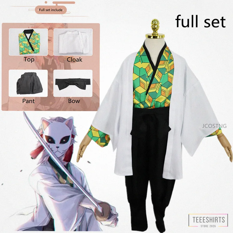 Teeeshirts - Featured Product - Hot Anime Demon Slayer Sabito Cosplay Costume For Men Women Kid Full Set Pink Hair 48Cm Halloween Party Role Play Props Alx