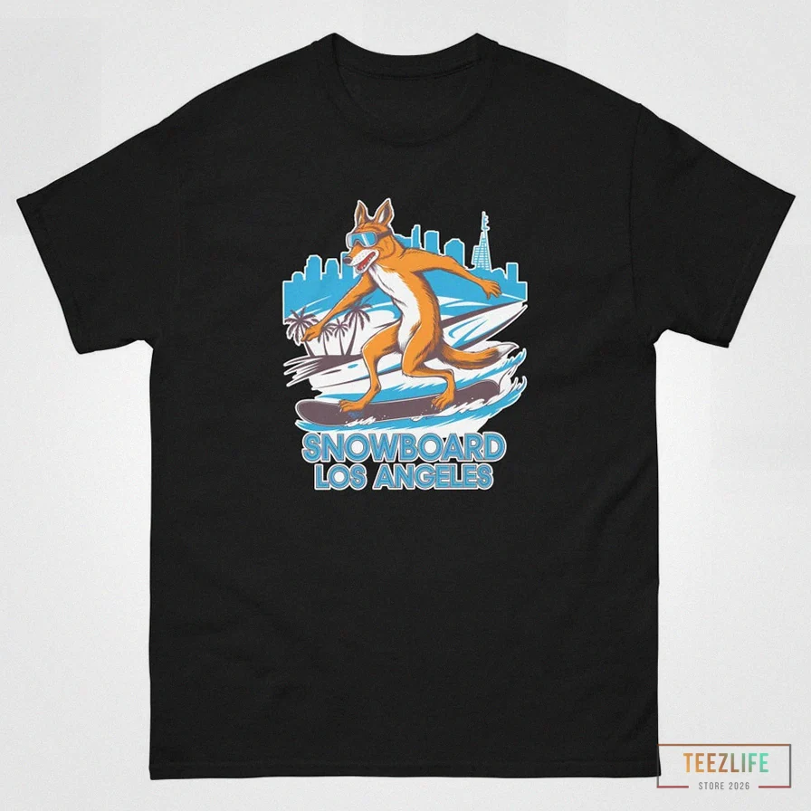 Teezlife - Graphic Tee - Snowboard Los Angeles Coyote Usa Snowboarding Animal T - Shirt