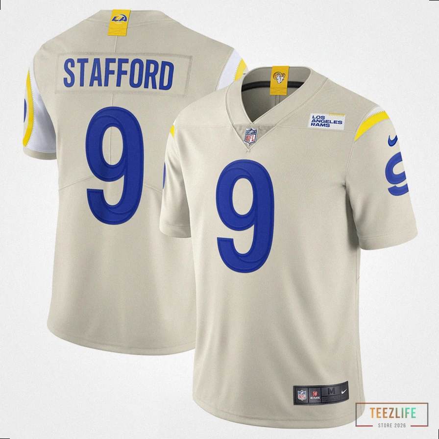 Teezlife - Custom Name Jersey - Men'S Los Angeles Rams Matthew Stafford Bone Vapor Limited Jersey