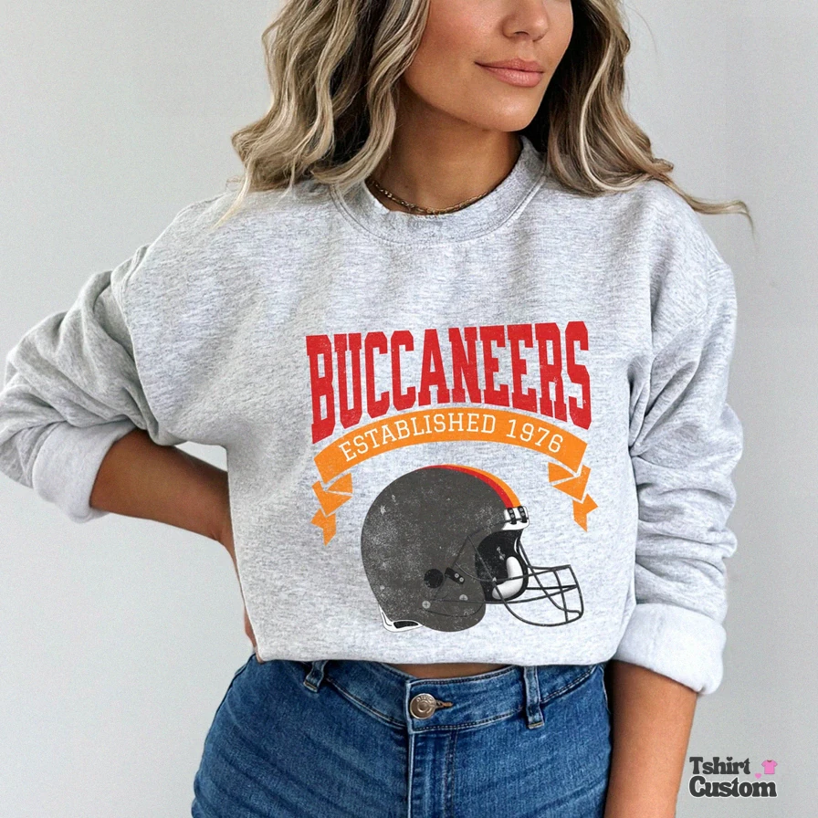 Tshirtcustom - Fleece Sweatshirt - Retro Buccaneers Football Sweatshirt - Vintage Buccaneers Sweatshirt - Buccaneers Game Day Shirt - Tampa Bay Football Sweatshirt