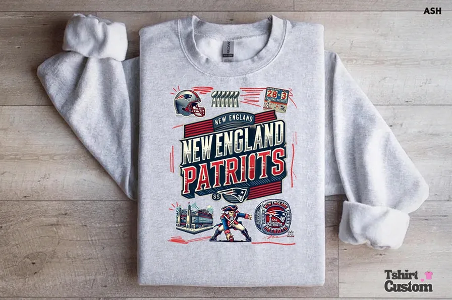 Tshirtcustom - Printed Crewneck - New England Patriots Sweatshirt Patriots Fan Gift Patriots Football Vintage Crewneck Boston Lover Game Day Sweater Touchdown Hoodie