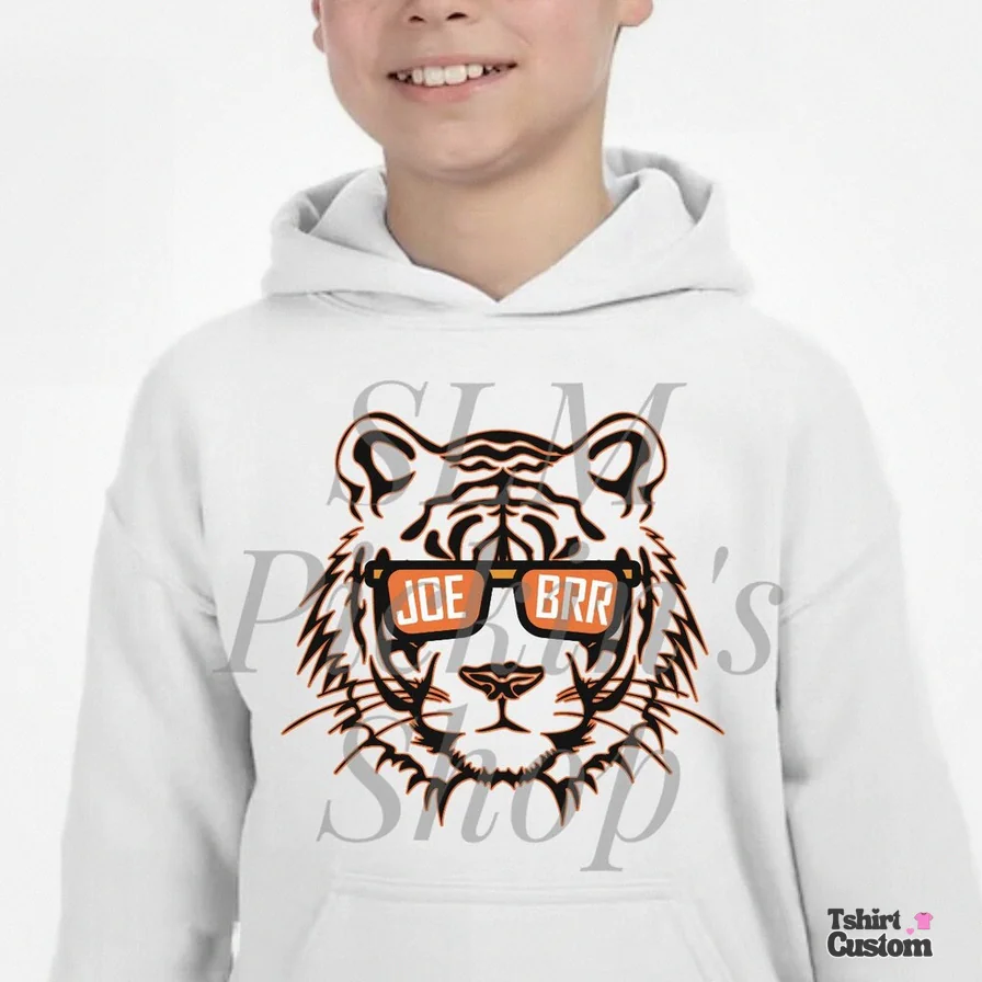 Tshirtcustom - Fleece Sweatshirt - Vintage Style Youth Joe Brr Hoodie - Youth White Stripes Bengals Sweatshirt - Kids Cincinnati Bengals Sweatshirt - Joe Brr Sweatshirt