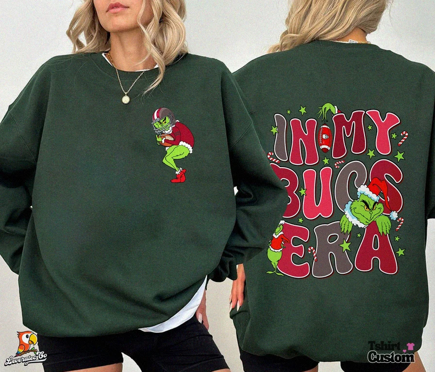 Tshirtcustom - Fleece Sweatshirt - Tampa Bay Football Sweatshirt | Grinch In My Go Bucs Era | Vintage Gameday Sweatshirt | Football Sweatshirt | Football Sweatshirt