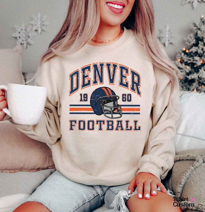 Tshirtcustom - Fleece Sweatshirt - Vintage Denver Broncos Sweatshirt - Denver Football Hoodie - Denver Sweatshirt - Gameday - Denver Football Sweatshirt