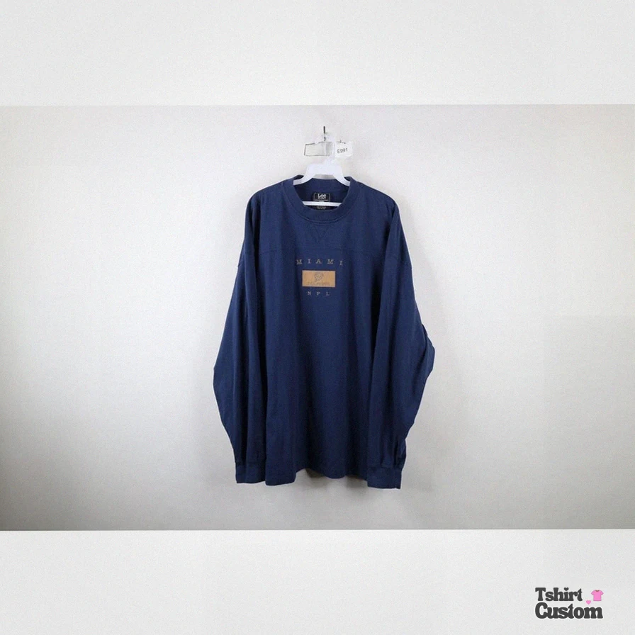 Tshirtcustom - Comfortable Long Sleeve - 90S Mens 2Xl Faded Miami Dolphins Football Box Logo Long Sleeve T - Shirt - Vintage Miami Dolphins Football Long Sleeve T - Shirt - 1990S Miami T