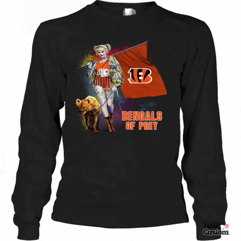 Tshirtcustom - Long Sleeve Long Sleeve - Harley Quinn Flag Cincinnati Bengals Of Prey Long Sleeve T