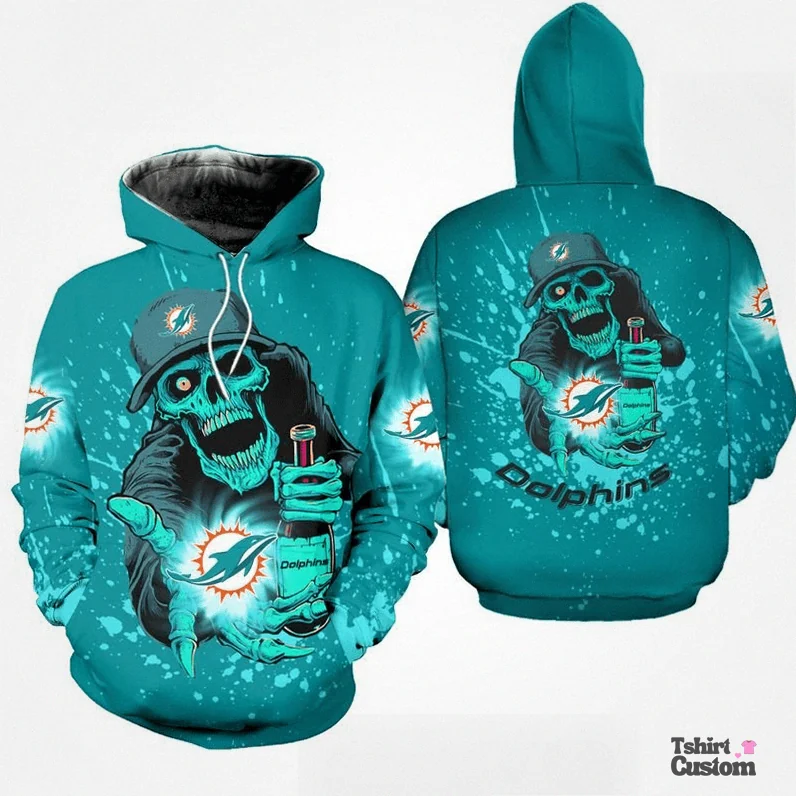 Tshirtcustom - Custom Hoodie - Miami Dolphins Hoodie Skull 3D Hoodie Zip Hoodie - Sports - Team 3D All Over Print Hoodie Zip Hoodie Aop Shirt
