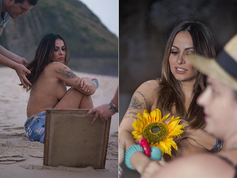 Alinne Rosa faz topless na praia durante ensaio sensual