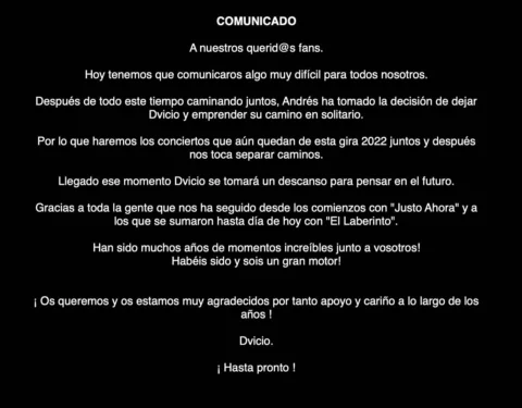 COMUNICADO

A nuestros querid@s fans. 

Hoy tenemos que comunicaros algo muy dif