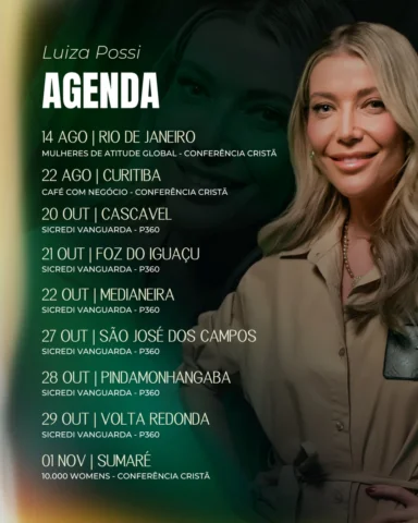 Amores, muito feliz em compartilhar as próximas datas da minha agenda com vocês.