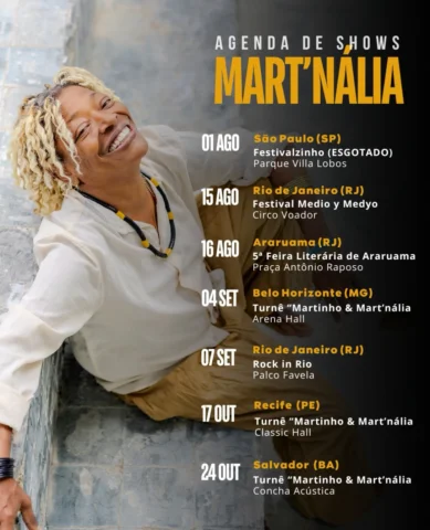 Agenda atualizada! ✨

Entre shows solo, festivais e a turnê “Martinho & Mart’nál