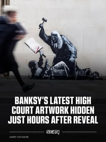 Banksy unveiled a new piece outside the Royal Courts of Justice, showing a judge
