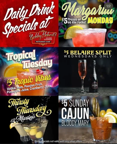 Daily Drinks Specials at Bobby Hebert’s 🍸