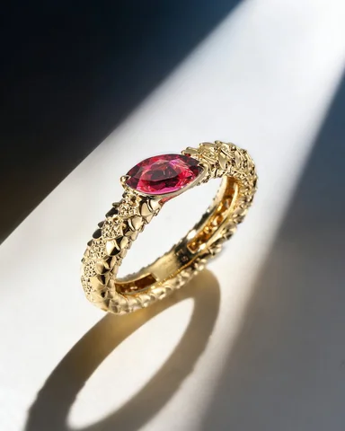 Custom Dragon Scale Ring - featuring a Marquise Cut Natural Rubellite Tourmaline