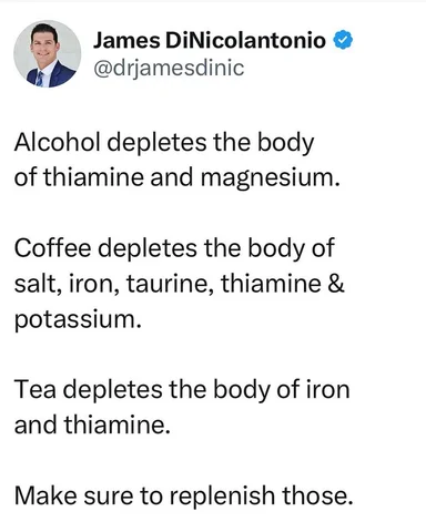 Alcohol flushes out b-vitamins and magnesium out of the body. 

Coffee inhibits 