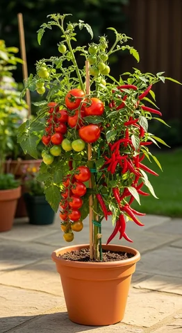 How to grow tomatoes and chili on One plant #viralreels  #banana #reel #gardenin