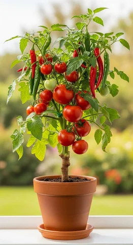 How to grow chili and tomatoes in one plant #viralreels  #banana #reel #gardenin