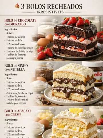 🍫 BOLO DE CHOCOLATE COM MORANGO

Ingredientes:

• 3 ovos
• 1 xícara de açúcar
•