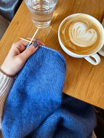 Two knits I’ve been working on this week: my blue Comfort Zone Sweater and my fi