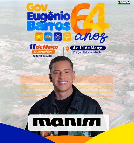 Já é nessa quarta-feira dia 11 de março em Governador Eugênio Barros
