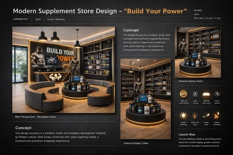 Modern Supplement Store Design🤍.
.
.
.
#architecture #interiordesign#fitness