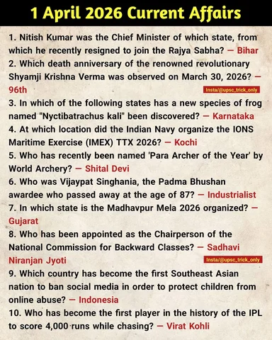 01 April Current Affairs