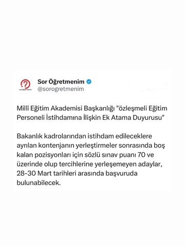 Millî Eğitim Akademisi Başkanlığı “özleşmeli Eğitim Personeli İstihdamına İlişki