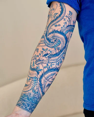 Blue haku sleeve🤍🩵💙
.
Done at @greystudiola 
.
#oozy #oozytattoo #tattoo #hak
