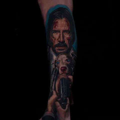 Still shot of the @johnwickmovie with my clients dog portrait. Dog and Portrait 