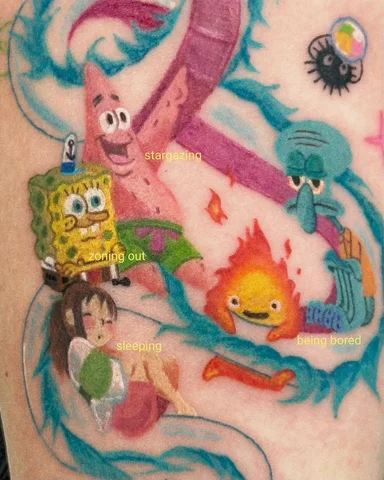 Camping with friends 🏕️

#hakutattoo #spiritedawaytattoo #ghiblitattoo #spongeb
