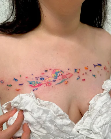 Small fish freckles, with a character in the center created by Piffy Sister (sha