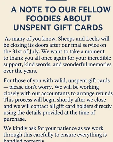 🎁 A Note to Our Fellow Foodies About Unspent Gift Cards

As many of you know, S