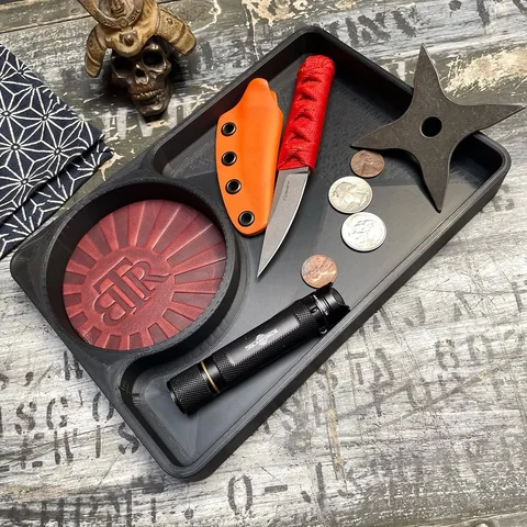 Little 3D printed dump tray prototype with leather insert. I’m thinking about of