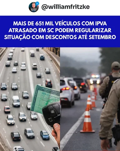 Santa Catarina encerrou 2025 com 651,8 mil veículos com IPVA em atraso, o equiva