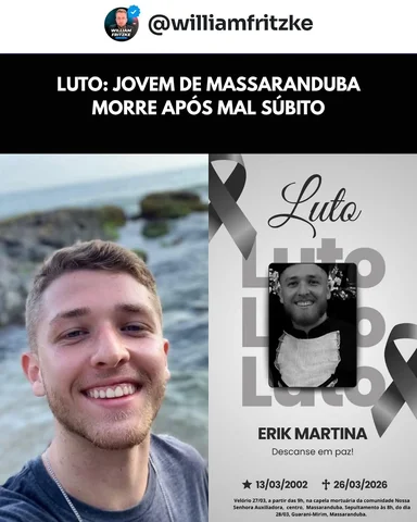 A morte do jovem Erik Martina, de 24 anos, causou grande comoção em Massaranduba