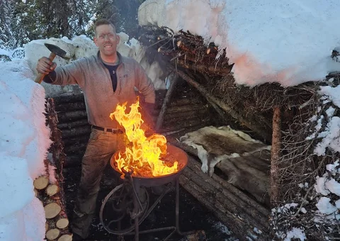 New YouTube Video! Bushcraft camping in the snow with no tent while building a f
