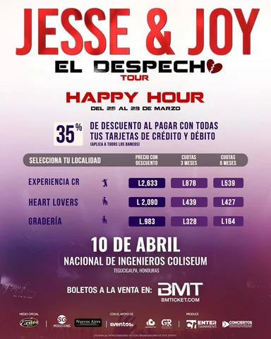 🔥 HAPPY HOUR ACTIVADO 🔥 Del 25 al 28 de marzo

🎟️ 35% DE DESCUENTO
⚠️ Solo 30
