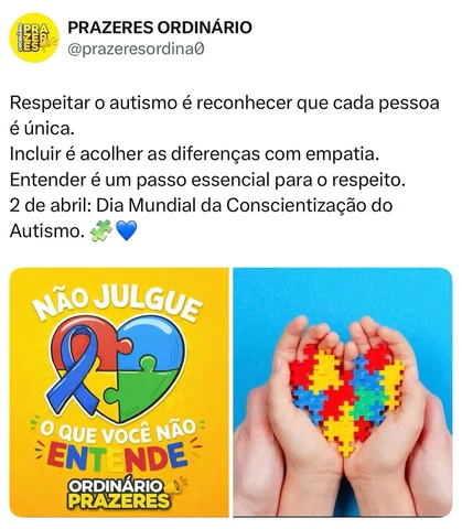 Respeitar o autismo é reconhecer que cada pessoa é única.
Incluir é acolher as d