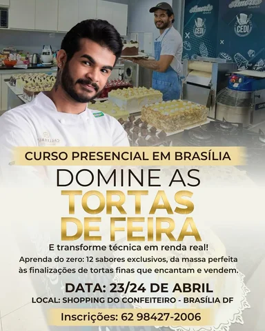 CURSO PRESENCIAL - TORTAS DE
FEIRA NO @shoppingdoconfeiteiro 

Domine tortas de 