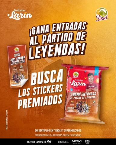 ¡Es tu oportunidad de vivir el Partido de Leyendas! 🤩
Galletas Larín y Pan Sina