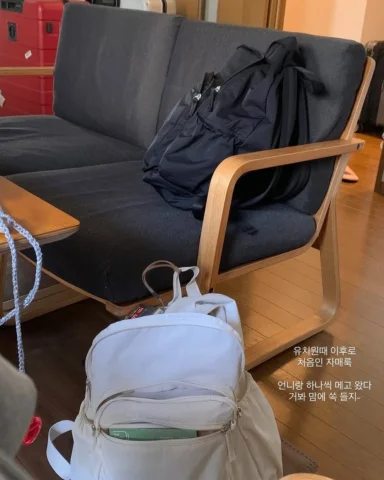 형부랑 편의점에서 가득 장을 보고 
잠자는 조카의 사진을 찍는 언니를 또 내가 찍고
이제 오케이 고! 포레스트스위머의 두번째 백팩도 
사이좋게 