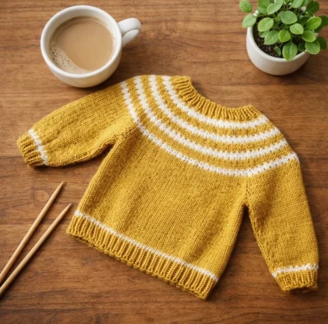 💛 Augusta Sweater pattern in sizes 0-6 years is available in my Ravelry and Ets